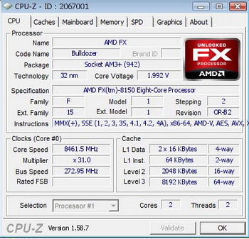 AMD FX-8150 overclocked to 8.46 GHz